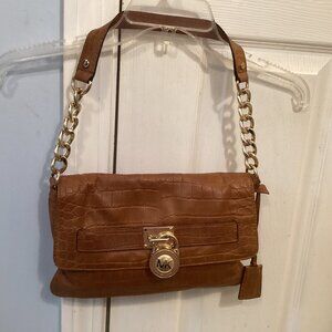 Michael Kors Leather Handbag Gold Chain Lock & Key Shoulder Bag Purse Pocketbook